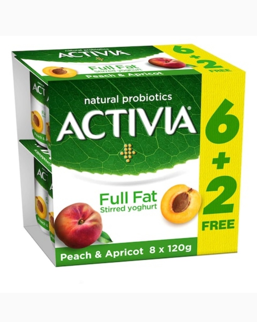Activia Stirred Yoghurt Full Fat Apricot 8 x 120 g