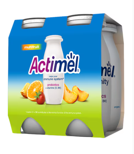 Actimel Multi-Fruit Flavored Low Fat Dairy Drink 93ml Pack of 4
