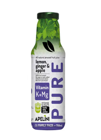 Apelini Pure Vitamin K and Mg Lemon Ginger and Apple Juice 750ml