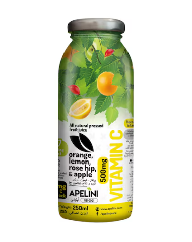 Apelini Vitamin C 500mg Orange Lemon Rose Hip and Apple Juice 250ml